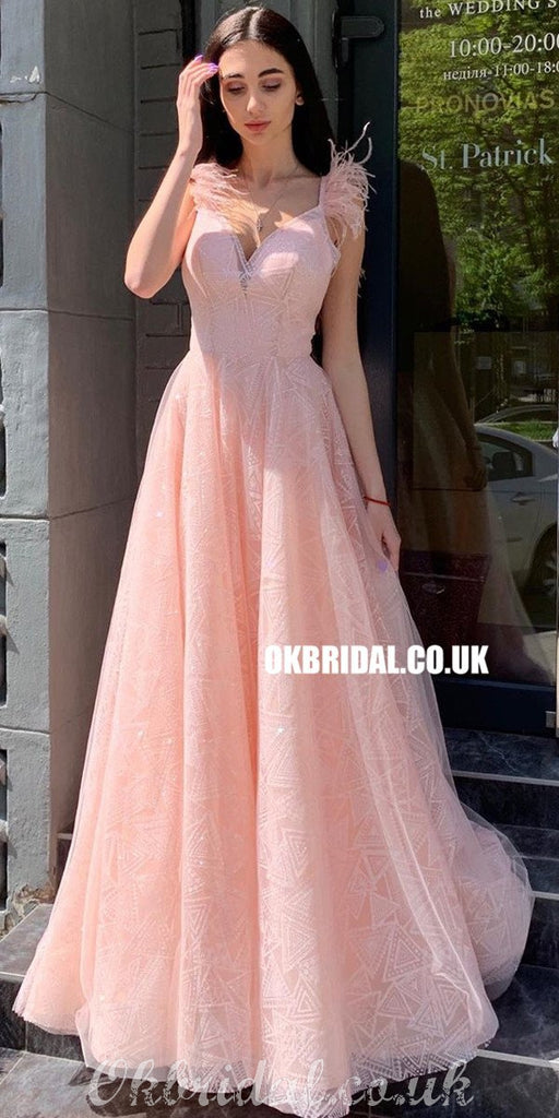 Elegant A-line Lace Backless Long Floor-Length Prom Dresses, FC4352