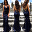 Charming Lace Prom Dress, Navy Backless Mermaid Dress, KX437