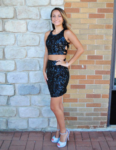 Black Sequin Mermaid Sparkle Sleeveless Cheap Homecoming Dress, FC438