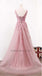 V-Neck Tulle Prom Dress, A-Line Applique Prom Dress, Floor-Length Party Dresses, KX43