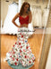 Newest Two Pieces Mermaid Prom Dress, Spaghetti Straps Printed Prom Dress, KX445