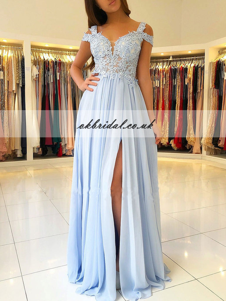 Cheap Chiffon Prom Dress, Applique Backless Prom Dress, KX446-1