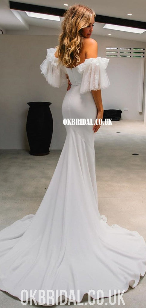 Stunning Off Shoulder Straight Neckline Jersey Wedding Dresses, FC4597