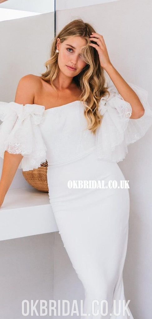 Stunning Off Shoulder Straight Neckline Jersey Wedding Dresses, FC4597