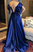 Off Shoulder Satin Long Prom Dresses, Cheap A-Line Backless Prom Dresses, KX462