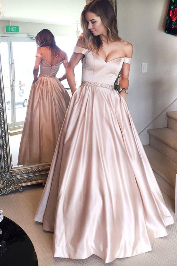 Long Prom Dresses, Satin Prom Dresses, A-Line Party Dresses, Backless Evening Dresses, Off-Shoulder Prom Dresses , Sexy Prom Dresses, V-Neck Prom Dress, LB0468