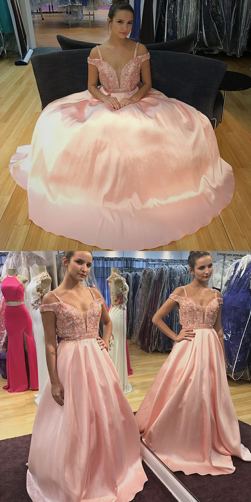 Elegant Beaded A-Line Satin Long Prom Dress, FC469