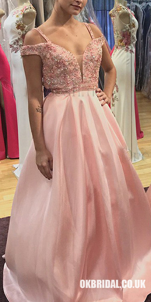 Elegant Beaded A-Line Satin Long Prom Dress, FC469