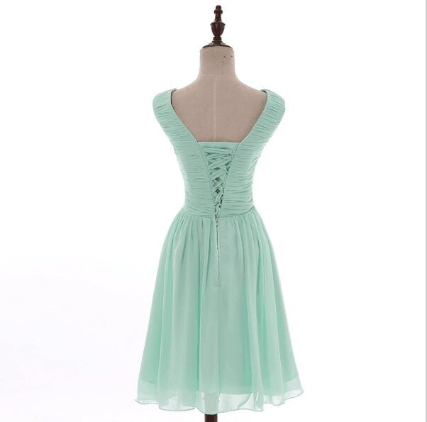 Mismatched Pleated Short Chiffon Bridesmaid Dress Mint Green 2017 Knee Length Wedding Bridesmaid Gowns,220047