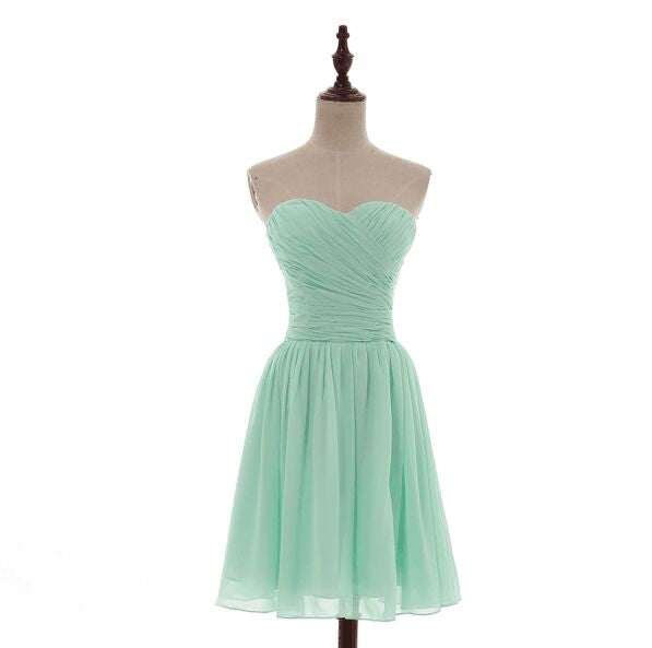 Mismatched Pleated Short Chiffon Bridesmaid Dress Mint Green 2017 Knee Length Wedding Bridesmaid Gowns,220047