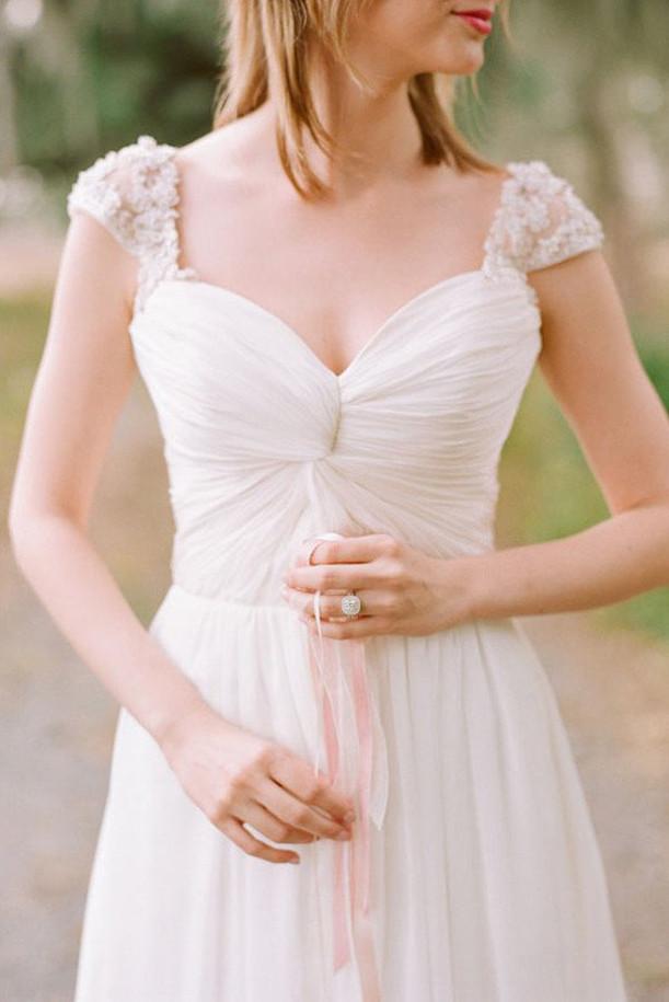 Chiffon Wedding Dress, A-Line Cap Sleeve Wedding Dress, Beach Wedding Dress, LB0472