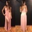 Soft Satin Backless Prom Dresses, Sexy V-Neck Slit Prom Dresses, KX504