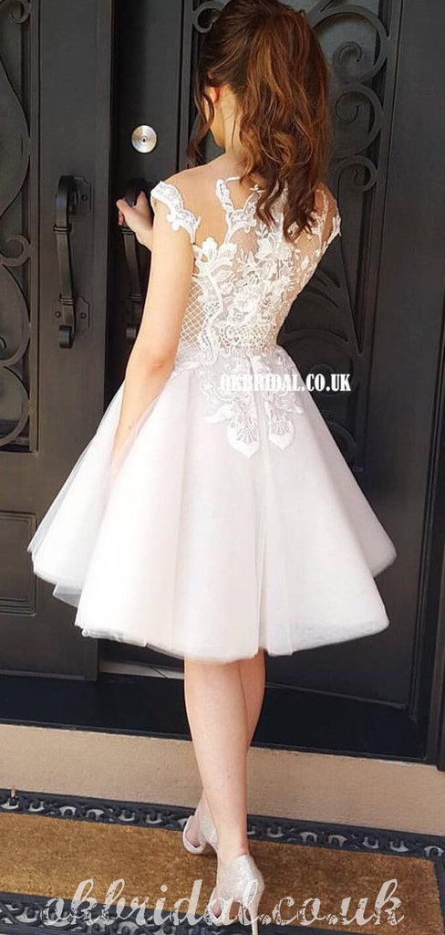 Charming A-line Tulle Cap Sleeve Lace Homecoming Dress, FC5070