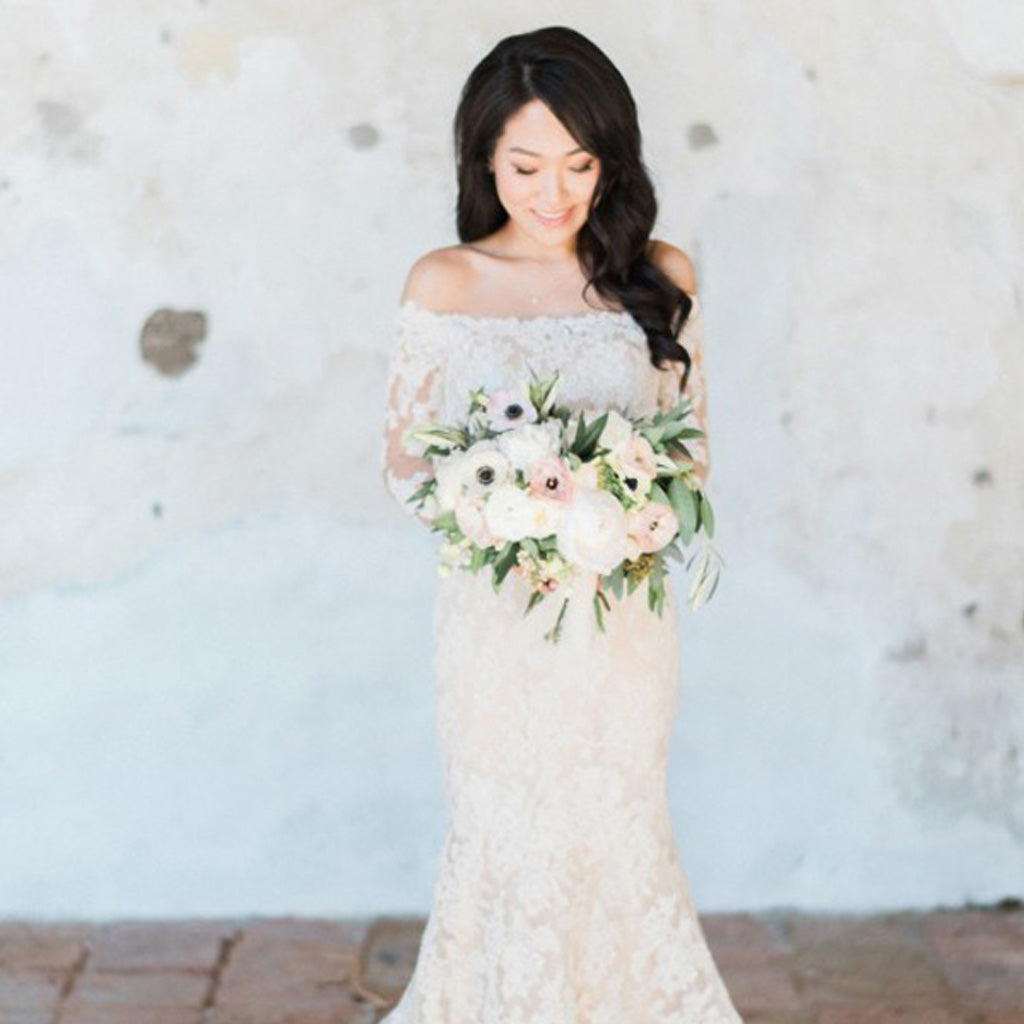 Charming Wedding Dress, Lace Wedding Dress, Off-Shoulder Bridal Dress, Long Sleeve Wedding Dress, Elegant Wedding Dress, Floor-Length Wedding Dress, Mermaid Wedding Dress, LB0513