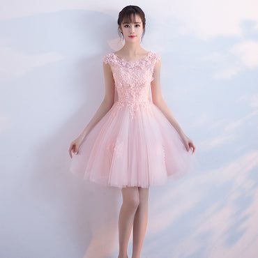 Short Homecoming Dress, Tulle Homecoming Dress, Applique Homecoming Dress, A-Line Junior School Dress, Sequin Graduation Dress, Pink Homecoming Dress, LB0522