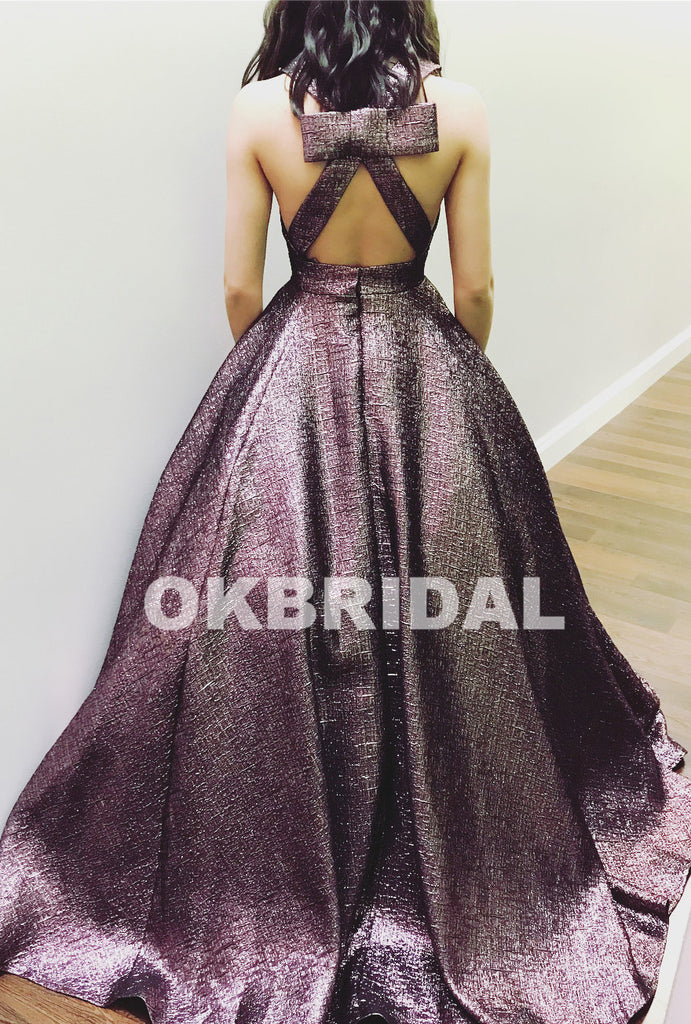 Unique Deep V-Neck Prom Dresses, Charming A-Line Backless Prom Dresses, KX530