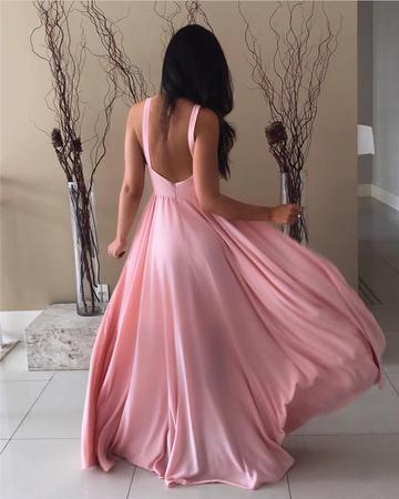 New Arrival A-Line Elastic Satin Backless Floor-Length Prom Dress, FC544