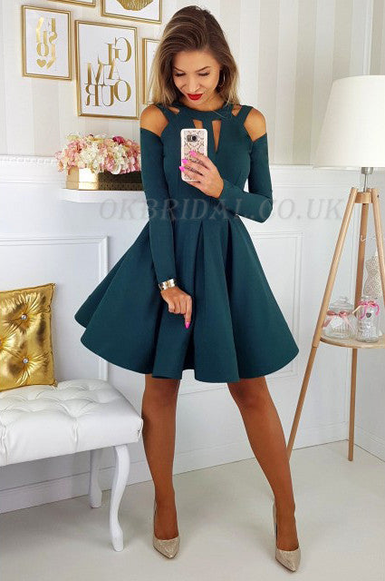 Elegant Long Sleeve Jersey Homecoming Dresses, A-Line Knee-Length Homecoming Dresses, KX57