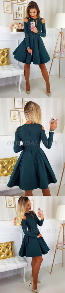 Elegant Long Sleeve Jersey Homecoming Dresses, A-Line Knee-Length Homecoming Dresses, KX57