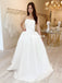 Adorable Straight Neckline Satin A-line Long Wedding Dresses, FC5848