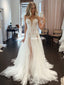 Unique Sweetheart A-line Tulle Beaded Sexy Slit Wedding Dresses, FC5878