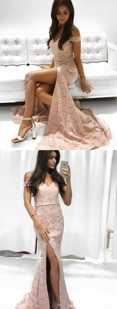Off Shoulder Mermaid Prom Dresses, Lace Backless Floor-Length Prom Dresses, KX588