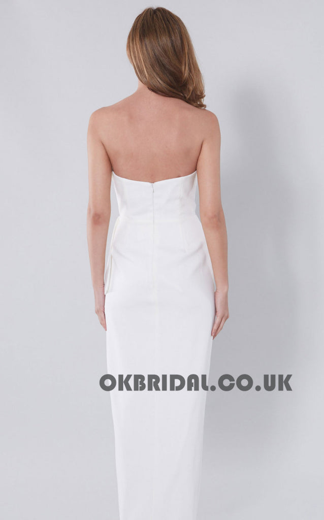 Charming White Slit Bridesmaid Dress, Cheap Backless Mermaid Bridesmaid Dress, KX590