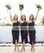 Charming Black Slit Bridesmaid Dress, Cheap Backless Pleated Bridesmaid Dress, KX591