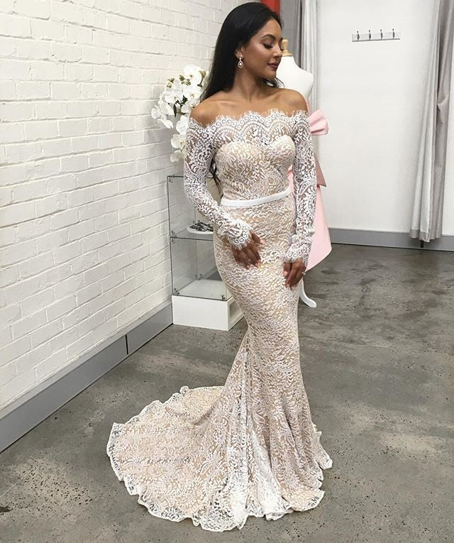 Sexy Backless Mermaid Prom Dress, Elegant Lace Long Sleeve Prom Dress, KX592