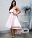 Pink Off the Shoulder Prom Dress with Bow-Knot, High-Low A-Line Satin Prom Dress, KX593