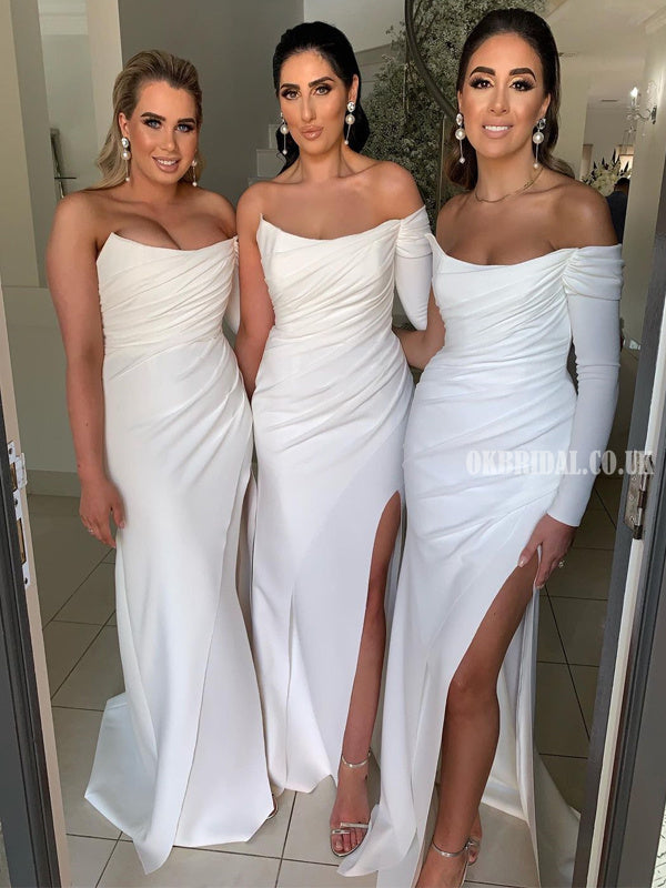 Charming Mermaid Long Sleeve White Bridesmaid Dress, FC5967