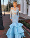 Blue Lace Long Sleeve Prom Dress, Memraid Open-Back Tulle Prom Dress, KX603