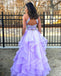 Two Pieces A-Line Lace Top Open-Back Organza Sleeveless Prom Dresses, FC604