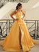 Elegant A-line Satin Sexy Slit Backless Long Prom Dresses, FC6050