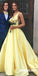 A-Line Satin Prom Dress, Charming Yellow V-Back Prom Dress, KX610