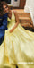 A-Line Satin Prom Dress, Charming Yellow V-Back Prom Dress, KX610