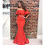 Two Pieces Mermaid Jersey Prom Dress, Charming Off Shoulder Red Prom Dress, KX613