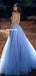 Halter A-line Tulle Sparkle Backless Beaded Prom Dresses, FC6148