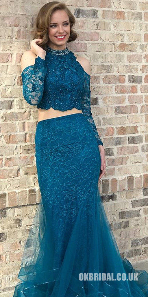 Long Sleeve Lace Prom Dresses, New Arrival Mermaid Beaded Organza Prom Dresses, KX618