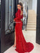 Gorgeous Red Mermaid Long Sleeves Sexy High Slit Sparkle Prom Dresses, FC6207