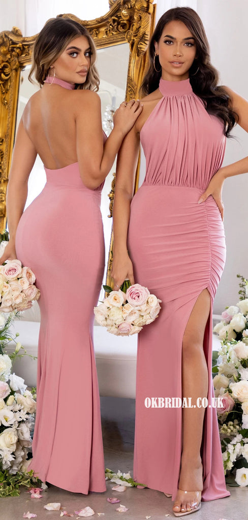 Charming Mismatched Mermaid Jersey Sexy Slit Long Bridesmaid Dress, FC6308