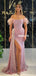 Off Shoulder Mermaid Pink Sequin High Slit Prom Dresses, FC6237