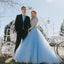 Two Pieces Off Shoulder Prom Dress, Blue A-Line Beaded Prom Dress, KX623