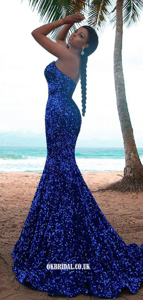 Royal Blue Mermaid Sparke Sequin Backless Long Prom Dresses, FC6249