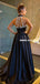 Black Elagant A-line Satin Sleeveless Open-Back Lace Prom Dresses, FC6256