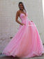 Pink Sparkle Spaghetti Straps A-line Backless Prom Dresses, FC6491