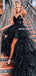 Sparkle Black High-Low Tulle A-line Spaghetti Straps Prom Dresses, FC6553