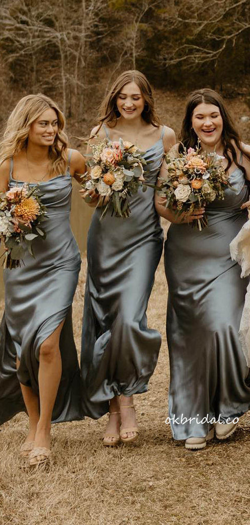 New Arrival Spaghetti Straps Floor-length Slit Bridesmaid Dress, FC6617