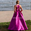 Satin V-Neck Prom Dresses,  A-Line Backless Prom Dress with Bow-Knot, KX668