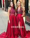 Beaded Top A-Line Prom Dresses, Red Satin Backless Prom Dress, KX669